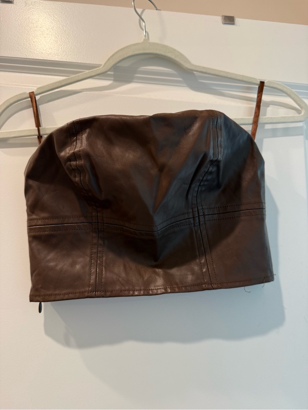 SHEIN Brown Faux Leather Strapless Bustier